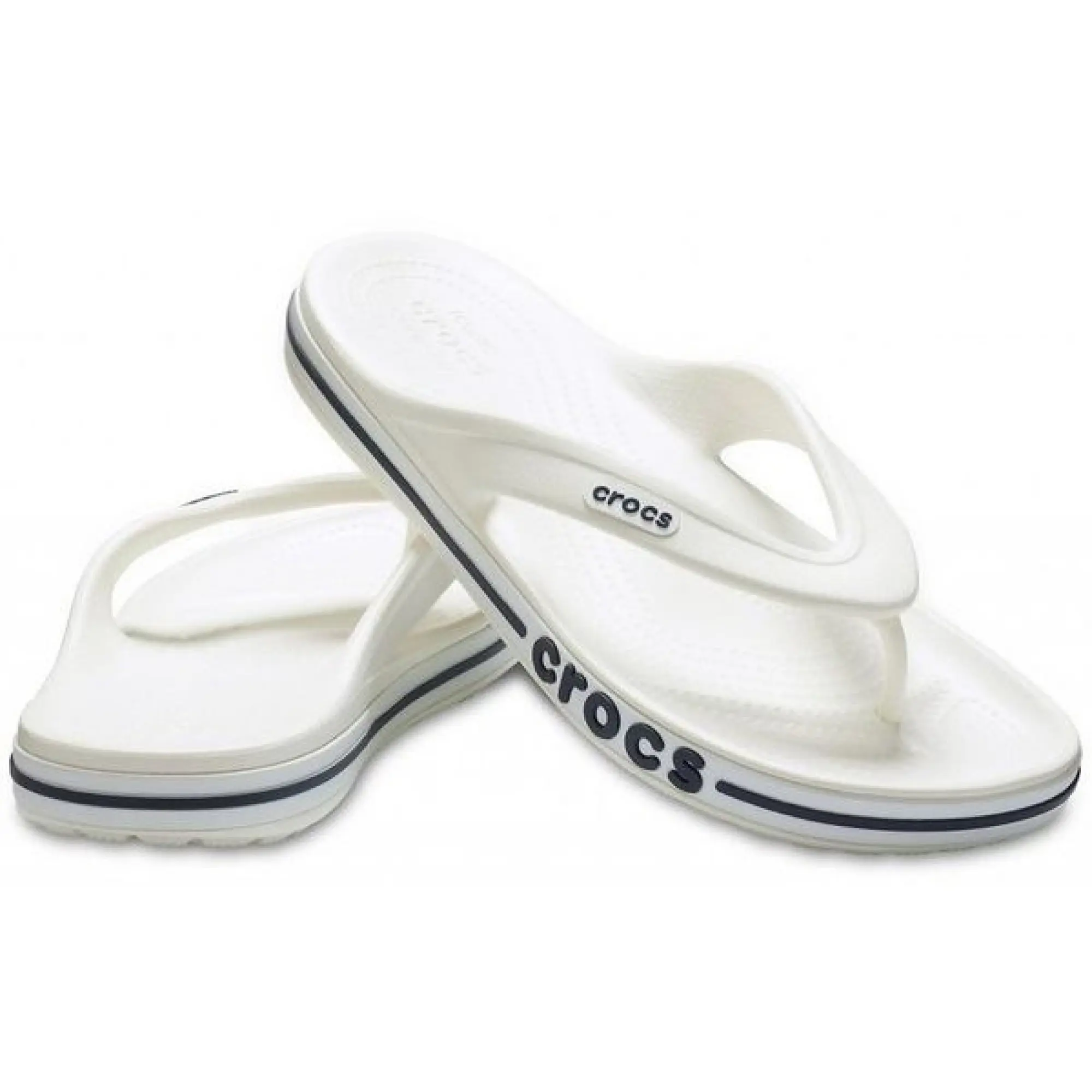 Crocs bayaband hotsell white flip flops